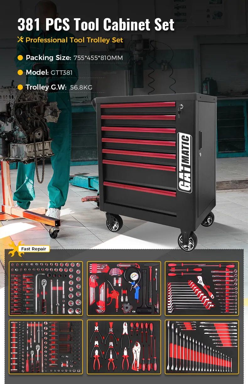 GATMATIC GTT381 ABS Tray Worktop Tool Cabinet With Tools