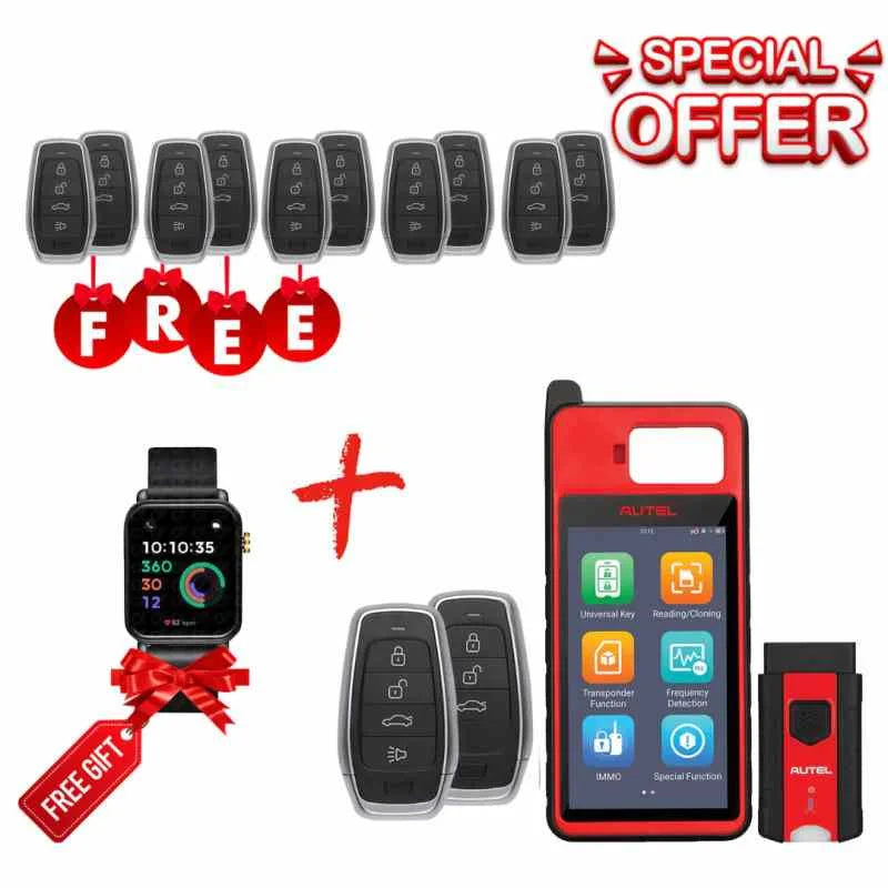Autel MaxiIM KM100 IMMO Key Programmer Bundle With Extra 10 Pcs Independent Universal Smart Remote Key + Free Gift Otofix Smart Key Watch