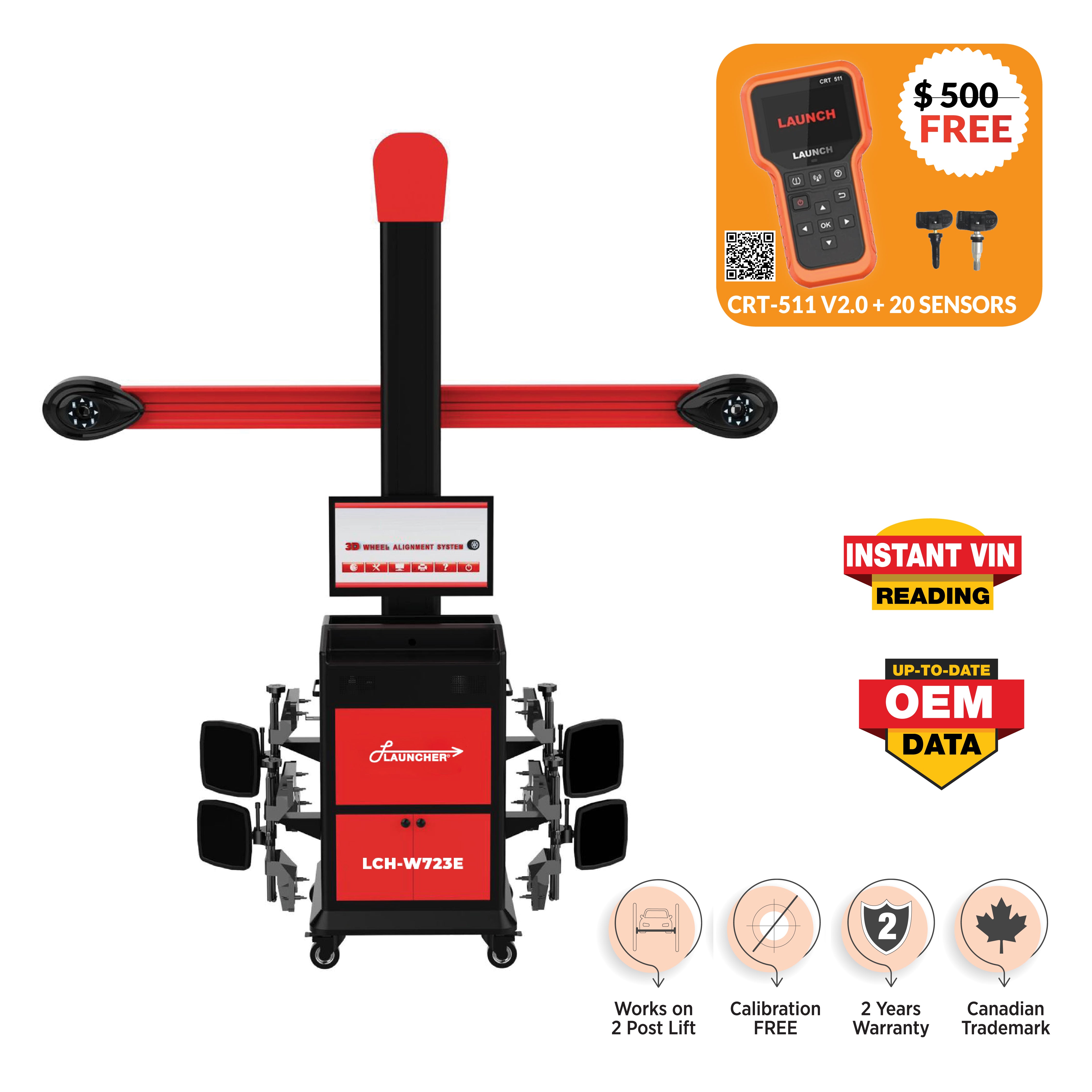 LAUNCHER LCH-W723E 3D WHEEL ALIGNER + (CRT-511 + 20 SENSORS- Free)
