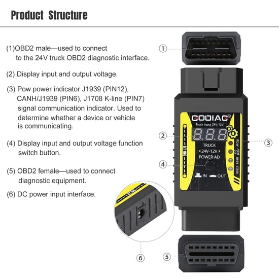 GODIAG GT106 24V to 12V Heavy Duty Truck Converter